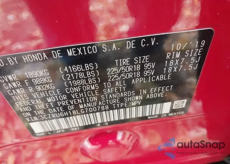 2020 Honda Hr-V Awd Sport из США, поврежденный, VIN 3CZRU6H18LG700788